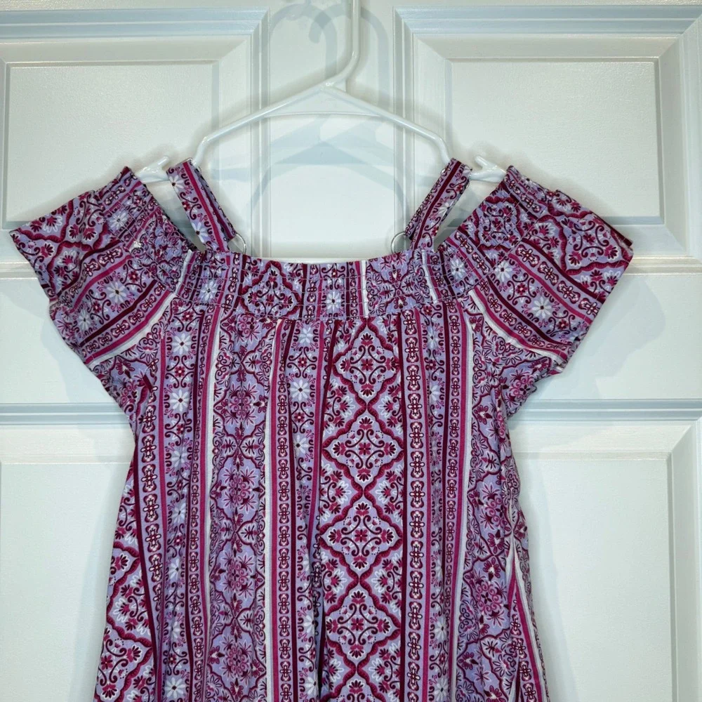 The Childrens Place Girls‎ Pink Purple Medallion Tile Shoulder Dress Size 7/8 - Picture 2 of 4